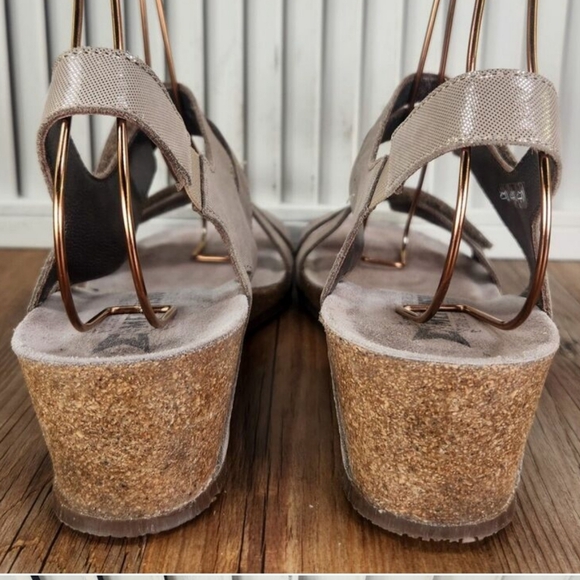 MEPHISTO Minoa Gray Tan shimmer Rhinestone Cork Wedges 38 - Picture 4 of 13